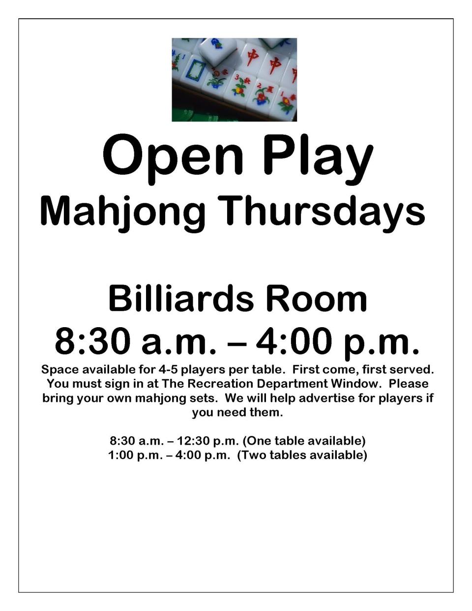 Mahjong Thursdays sign