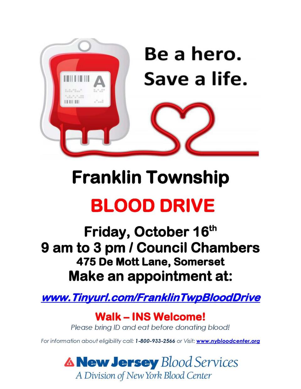 Flyer Franklin Twp blood drive 10-16