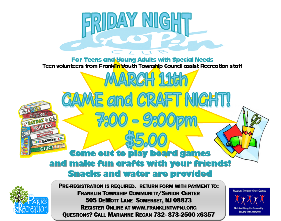 March 11th Game & Craft Friday Night Drop In Web Pic